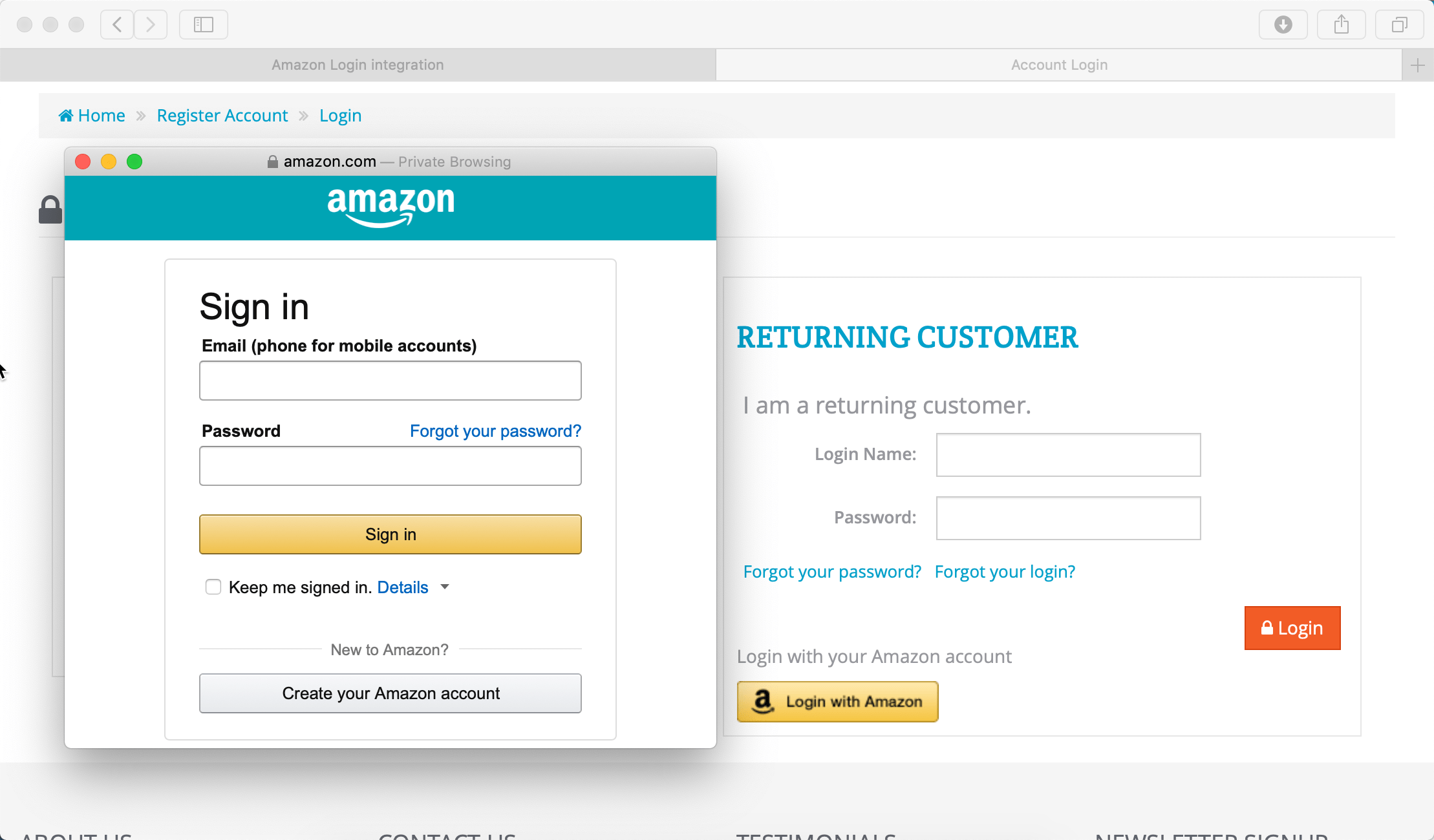 Amazon login