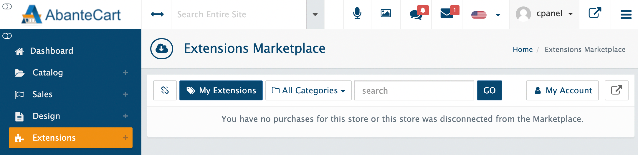 You have no purchases for this store or this store was disconnected from the Marketplace.